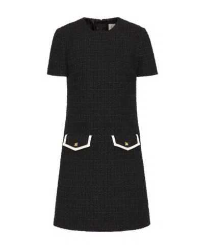 Valentino Embellished Piped Wool And Silk-blend Knitted Dress In Black