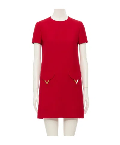 Valentino Womens Paris Pocket-front Short-sleeve Wool-blend Midi Dress In Red