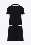 Valentino Tweed Embroidered Mini Dress With Patch Pockets In Black