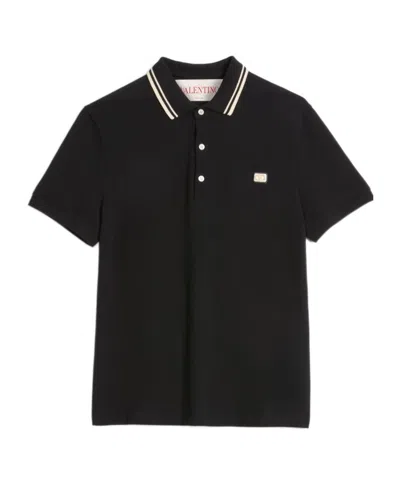 VALENTINO VALENTINO LOGO EMBROIDERED STRAIGHT HEM POLO SHIRT
