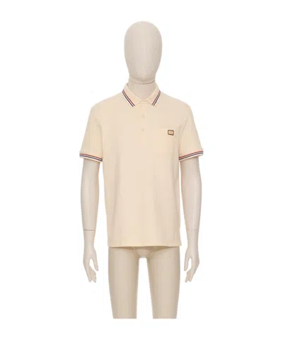 Valentino Cotton Piqué Polo Shirt With V-logo Patch In Neutral