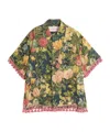 Valentino Linen Shirt Floral Print Fringed Edge In Green