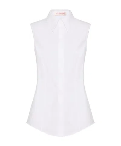 Valentino Short-sleeved Stretch Sleeveless Shirt In White