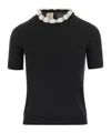 Valentino Embellished Neckline Fitted Short Sleeve Knitwear In Black
