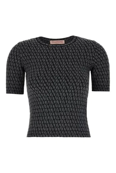 Valentino Toile Iconographe Knitted Top In Dark Melange Gray Black