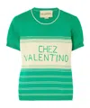 Valentino Cotton Sweater With Crew Neck And Stripes In Green