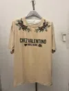 Valentino Cotton Crew Neck T-shirt With Embroidered Detail In Brown