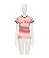 Valentino Women Ivory Striped Jersey Embroidered T-shirt In White
