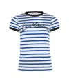 Valentino Womens Striped Embroidered Cotton-jersey T-shirt Avorio Blu In White