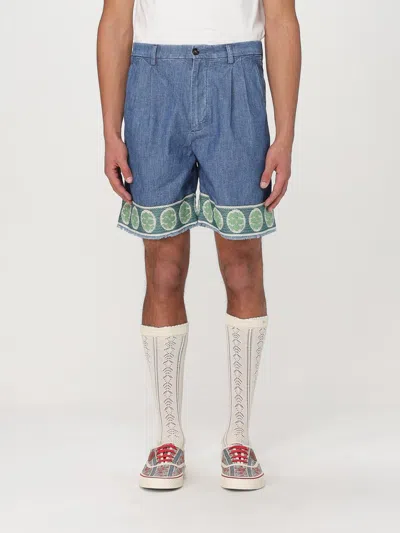 Valentino Jacquard-hem Denim Bermuda Shorts In Blue