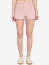 Valentino Knee Length Shorts Frayed Hem Floral Pockets Belt Loops In Pink