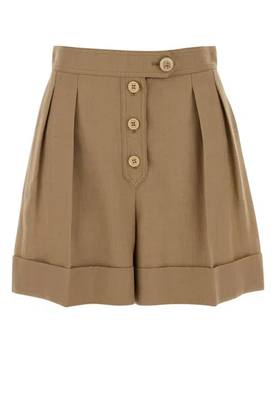 Valentino Viscose Blend Tailored Shorts Pleats Buttons In Neutral