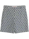 Valentino Bermuda Shorts In Cotton Poplin With All Over Toute La V Print In Navy/crema