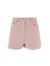 Valentino Knee Length Shorts Frayed Hem Floral Pockets Belt Loops In Pink