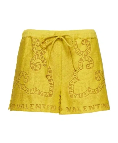 Valentino Shorts With Embroidered Details In Yellow