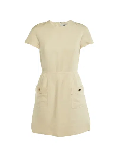 Pre-owned Valentino Short-sleeve Pocket Mini Dress In Neutral