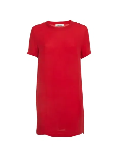 Pre-owned Valentino Short-sleeve Shift Mini Dress In Red