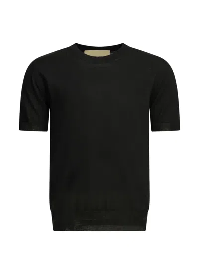 Valentino Vlogo Signa Short-sleeve Knitted Sweater In Black