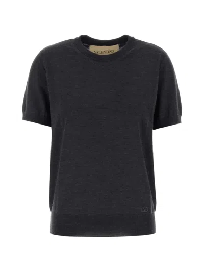 Valentino Wool Sweater Short Sleeves Crew Neck In Black