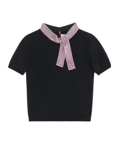 Valentino Virgin Wool Embellished Neck Sweater In Black