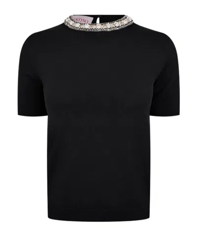 Valentino Short-sleeved Sweater In Black