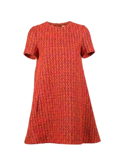 Valentino Short-sleeved Textured Mini Dress In Orange