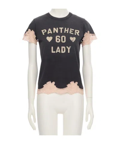 Valentino Cropped Printed Lace-trimmed Cotton-jersey T-shirt In Black