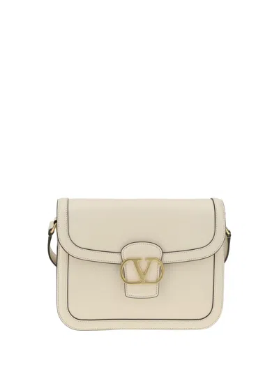 Valentino Garavani Compact White Leather Shoulder Bag In Neutral