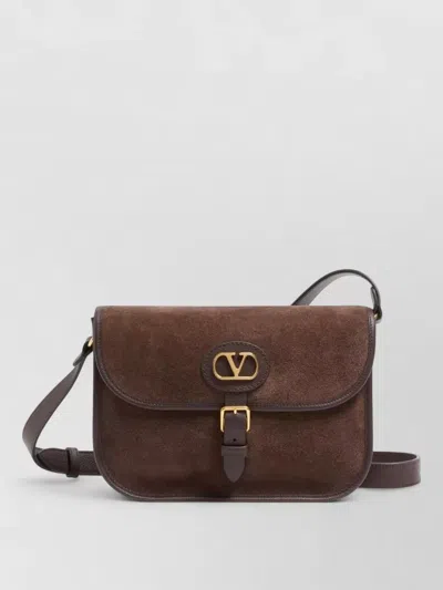 Valentino Garavani Shoulder Bag Adjustable Strap Silk Nylon Suede In Brown