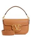 Valentino Almond Beige Shoulder Bag With Magnetic Flap And Signature V Logo In Brown