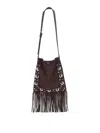 Valentino Fringed Small Cross Body Bag With Metal Eyelets In Burgundy