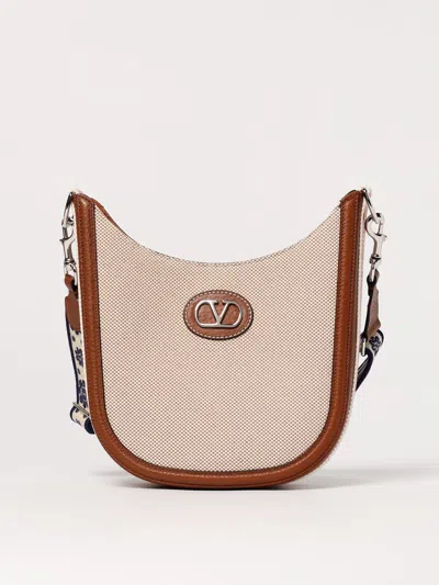 Valentino Garavani Beige Fabric Crossbody Bag In Multicolor