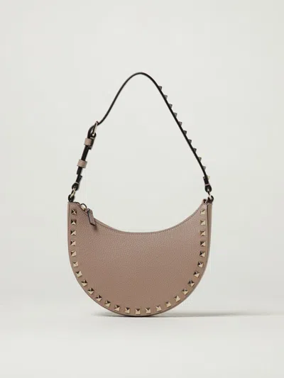 Valentino Garavani Mini Rockstud Hobo Bag In Grainy Calfskin Woman Poudre Uni In Pink