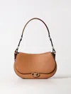 Valentino Garavani Brown Leather Ovhal Shoulder Bag In Beige