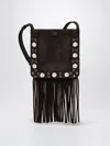 Valentino Suede Cross-body Bag With Fringe And Studs In Black