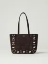 Valentino Studded Suede Double Handles Shoulder Bag In Brown