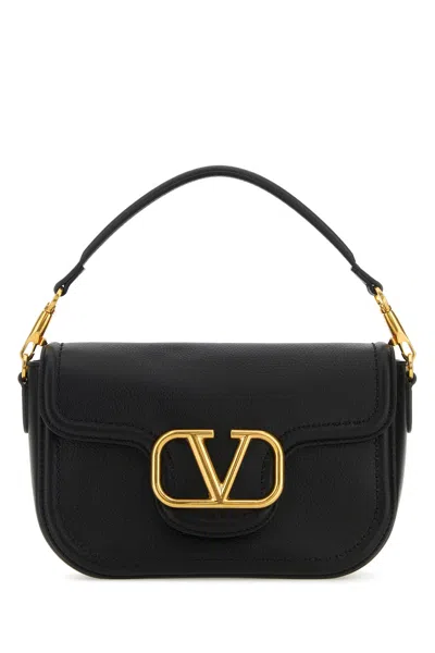 Valentino Garavani Midnight Blue Leather Alltime Shoulder Bag In Black