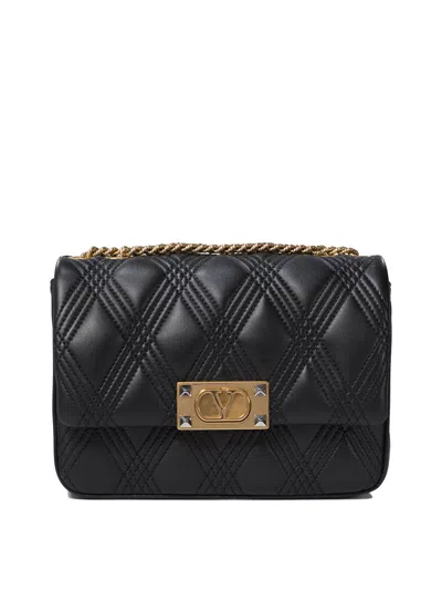 Valentino Garavani Black Leather Quiltie 67 Shoulder Bag In Nero