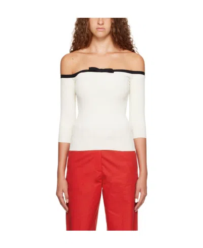 Valentino Off-white Off-the-shoulder Sweater In 0an Avorio/nero
