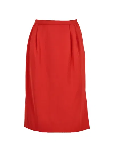Pre-owned Valentino Side-split Midi Pencil Skirt In Red