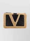Valentino Signature Clutch With Shearling And Leather In Black