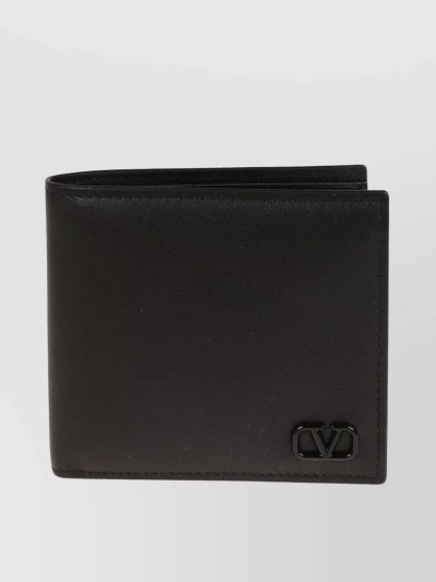Valentino Garavani Compact Calfskin Bifold Wallet With Mini Vlogo In Black