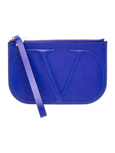 Pre-owned Valentino Garavani Signature Garavani Vlogo Clutch Bag In Blue