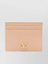 Valentino Signature Leather Card Case With Textured Finish In Neutral