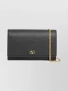Valentino Vlogo Grainy Leather Wallet With Chain In Black