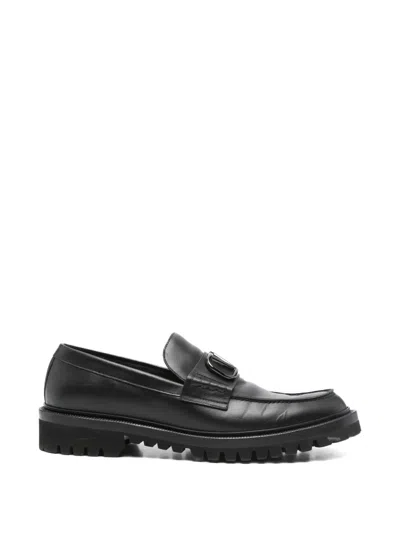 Pre-owned Valentino Garavani Signature Leather Loafers In Black