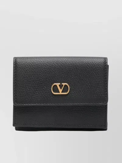 Valentino Garavani Signature Leather Trifold Wallet In Black