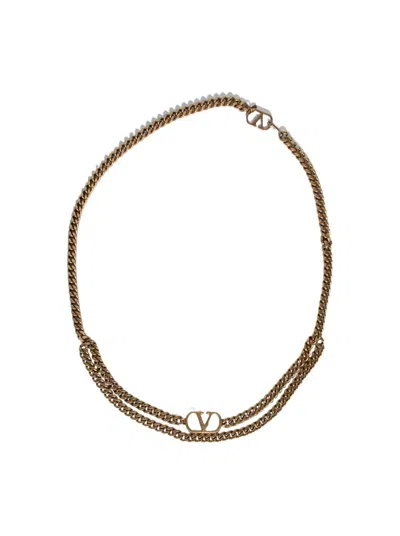 Valentino Garavani Valentino Signature Logo Chain Belt Antique Gold