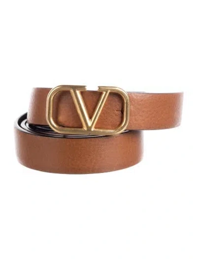 Pre-owned Valentino Garavani Signature Logo Leather Belt In Brown