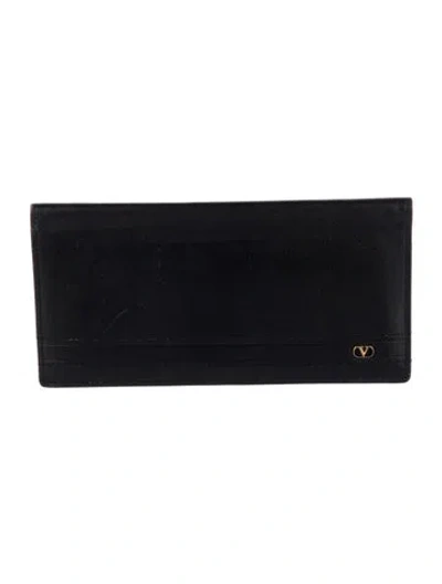 Pre-owned Valentino Garavani Signature Logo Leather Bifold Wallet In Black
